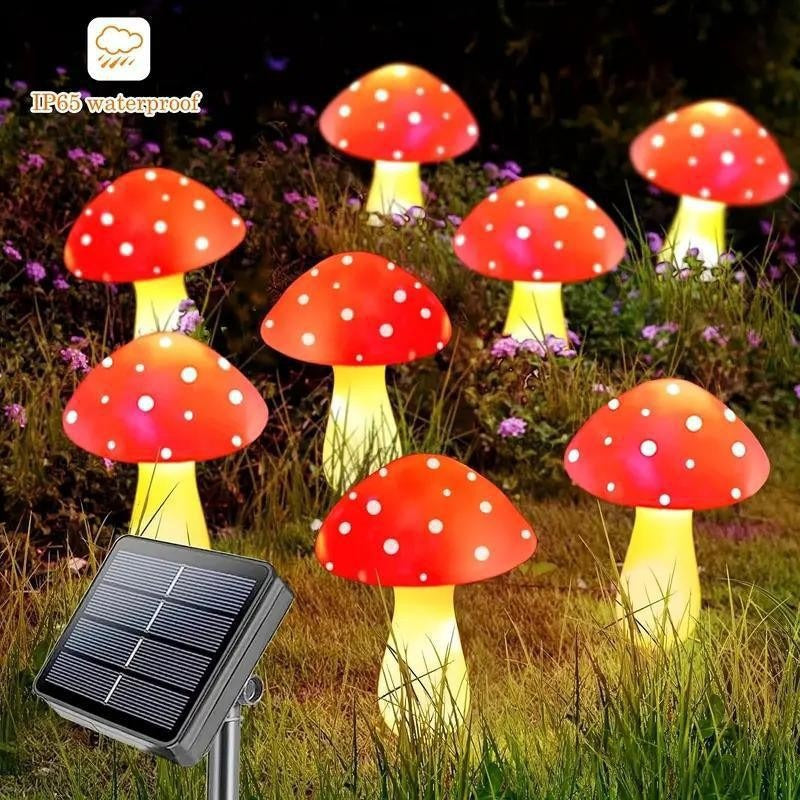 Luminous Solar Mushroom String Lights – Waterproof Fairy Garden Toadstool Stakes (8, 12, or 20 LEDs)