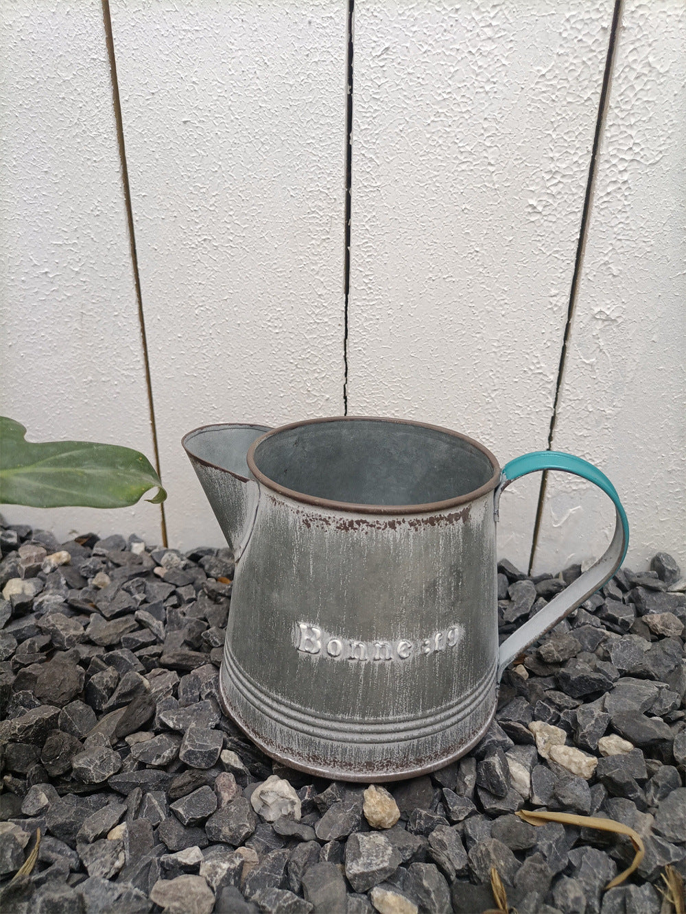 Vintage French Country Galvanized Planter – Distressed "Bonne" Metal Pot with Blue Handles (4 Styles)
