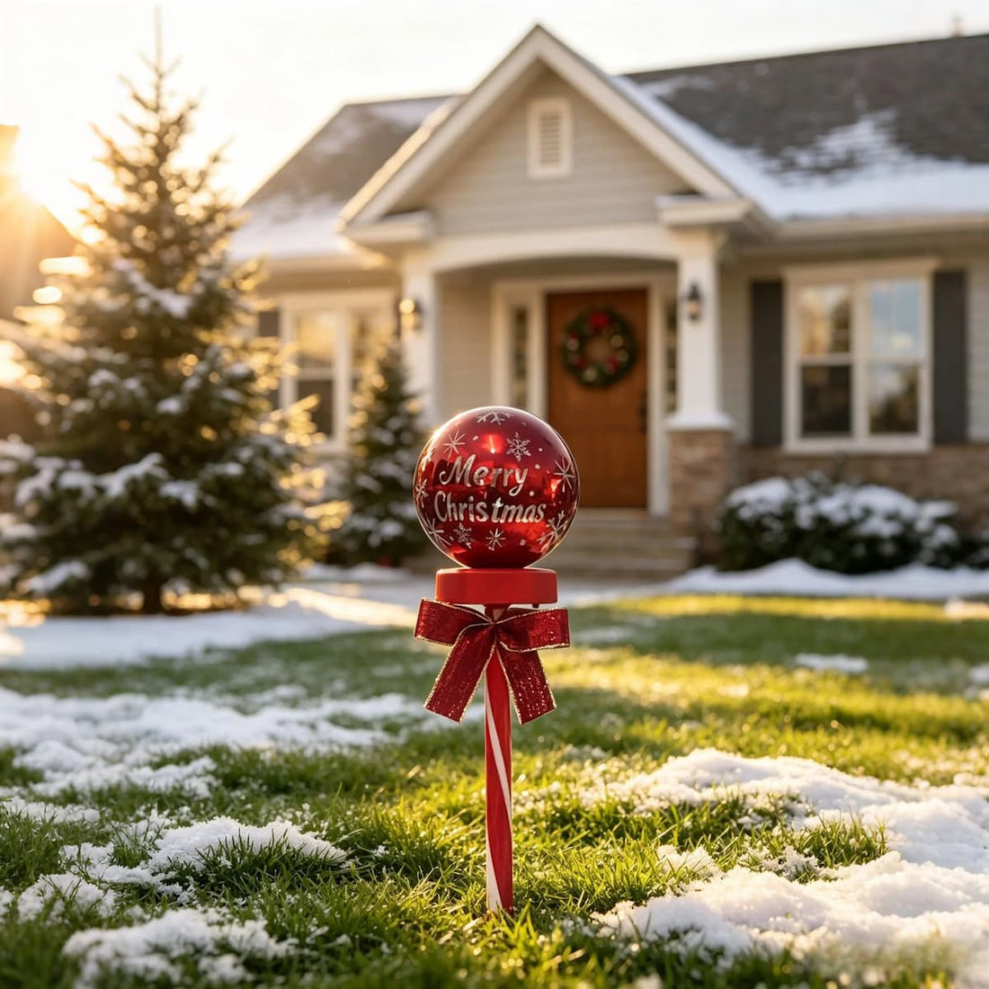 Solar Christmas Snowflake Garden Lights – Set of 2 Red Ball Lawn Stakes