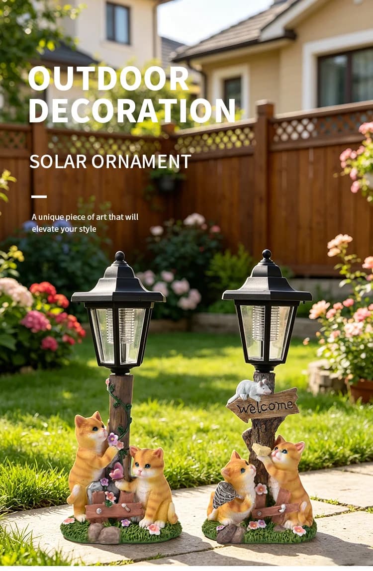 Luminous Solar Cat Garden Guardian – Hand-Painted Resin Planter Statue with Glowing Lantern (3 Styles)