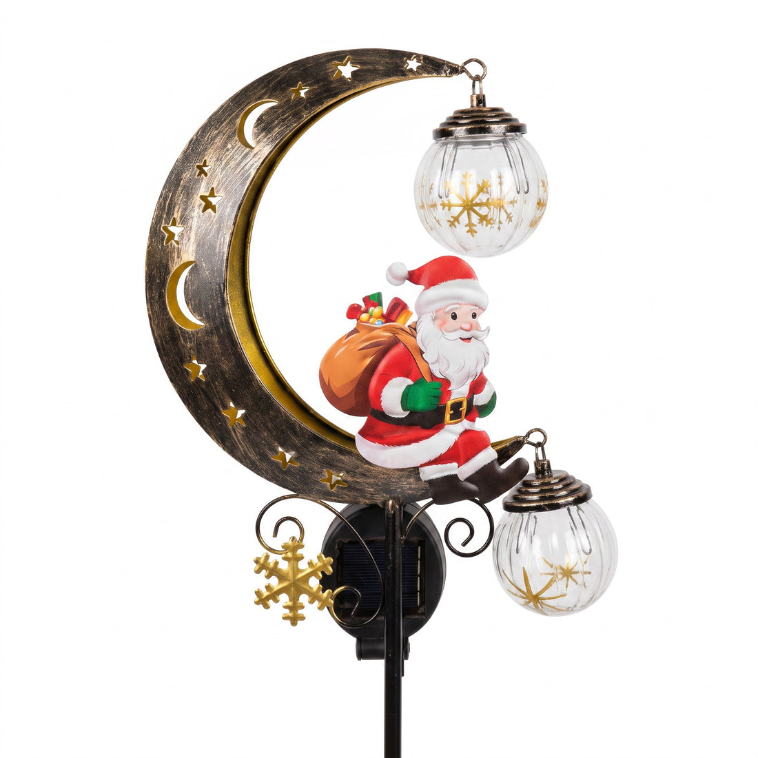 Luminous Winter Moon – Solar Metal Christmas Pathway Stake with Glowing Glass Orb (7 Styles)