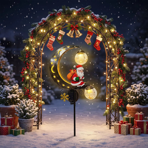 Luminous Winter Moon – Solar Metal Christmas Pathway Stake with Glowing Glass Orb (7 Styles)