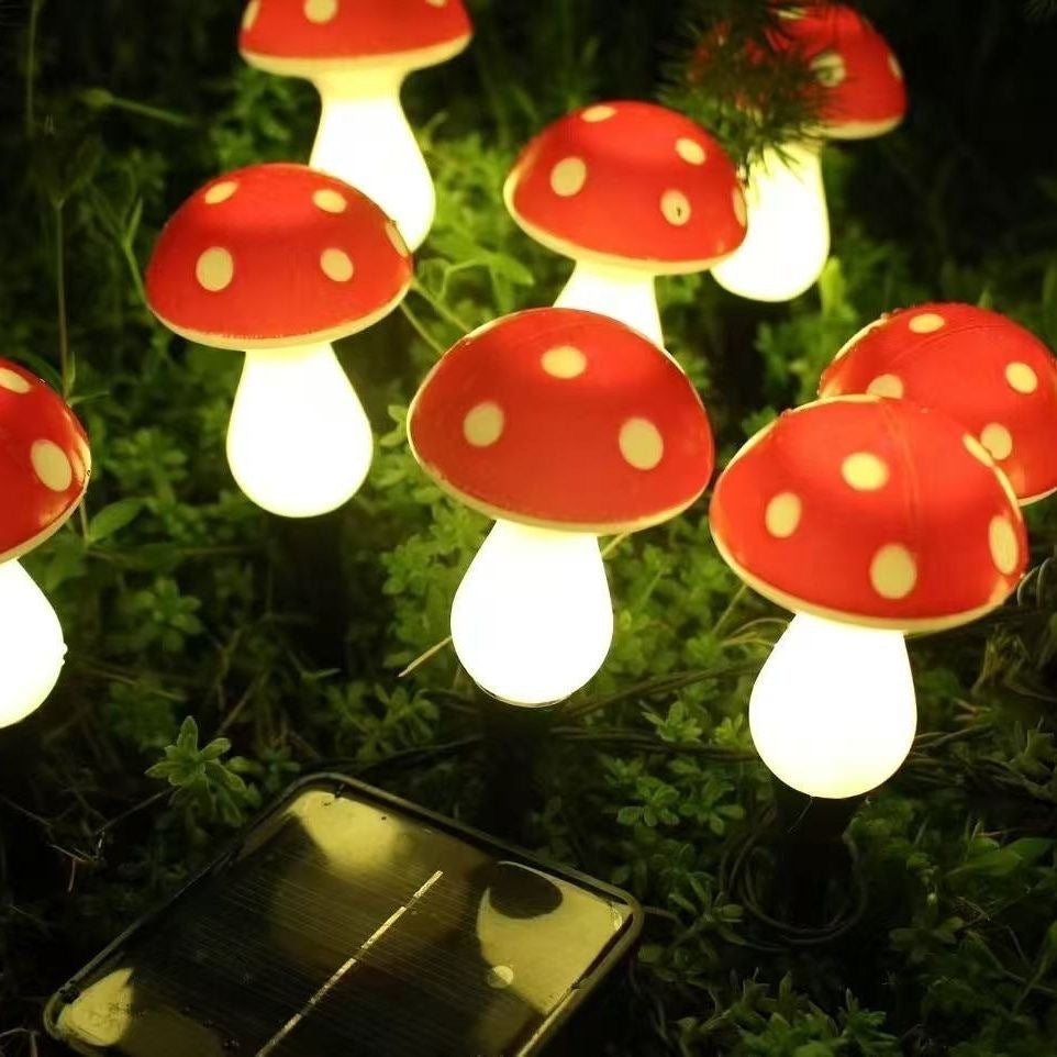 Luminous Solar Mushroom String Lights – Waterproof Fairy Garden Toadstool Stakes (8, 12, or 20 LEDs)