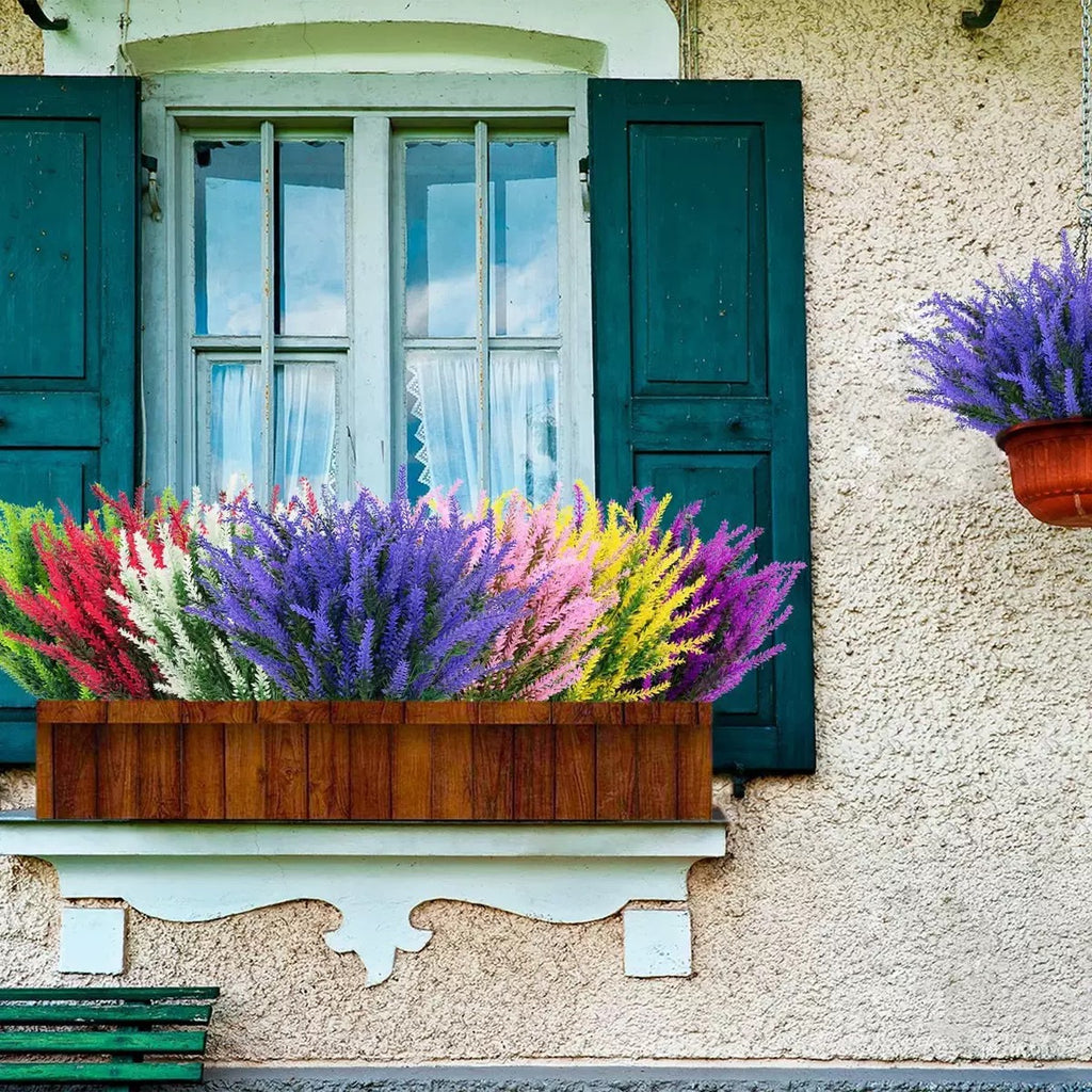 Lifelike Faux Lavender Bundles – UV-Resistant Artificial Window Box Flowers (Set of 20 Stems)