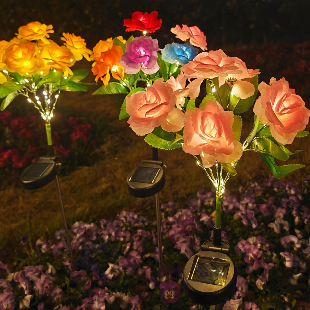 Luminous Solar Rose Garden Stakes – Waterproof Lifelike LED Flower Pathway Lights (Set of 2)