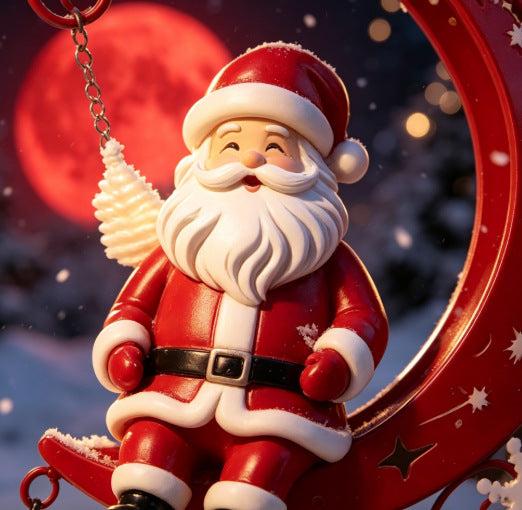 Luminous Winter Moon – Solar Metal Santa Pathway Stake with Glowing Glass Orb (33.5" Tall)