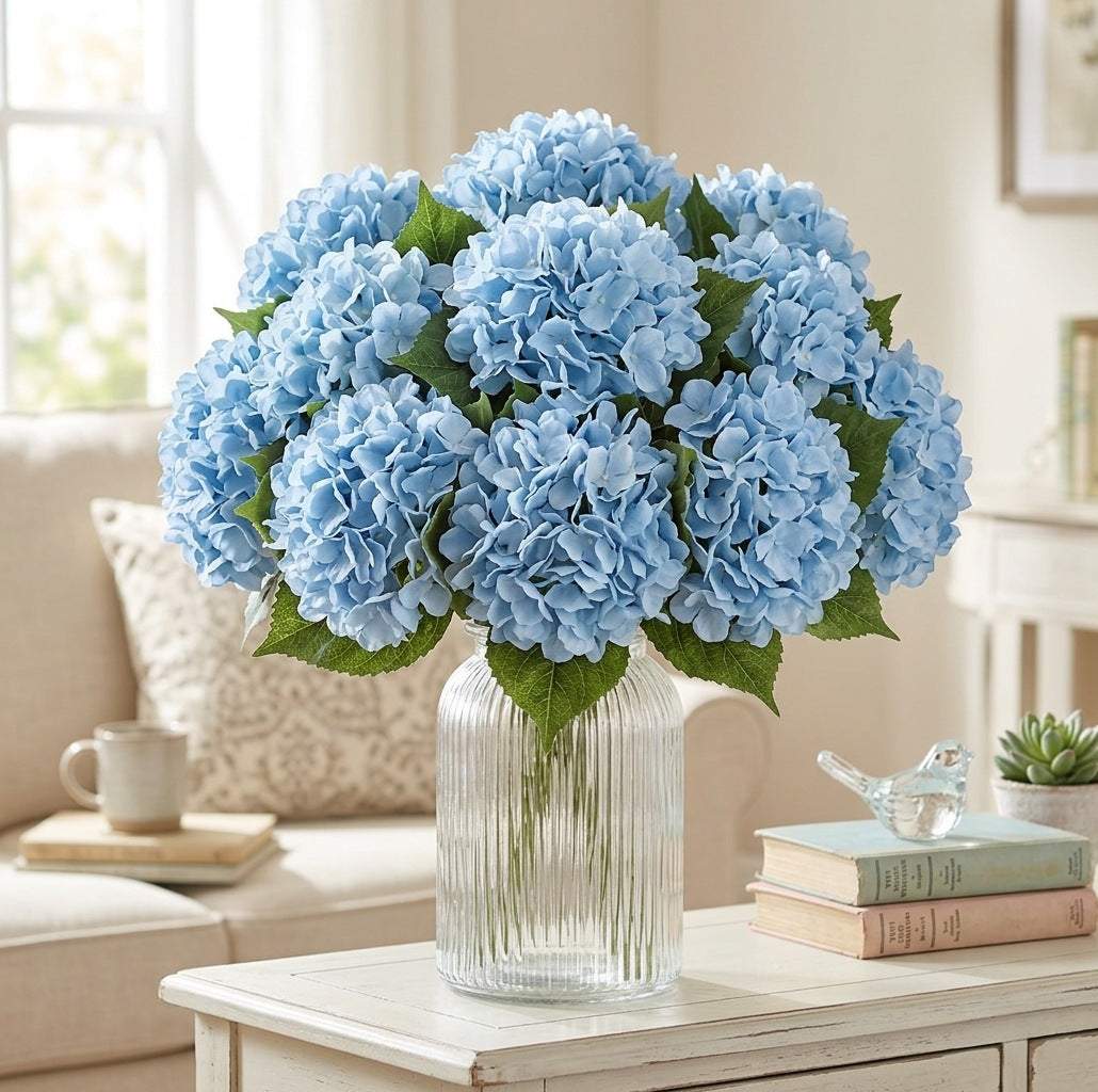 Lifelike Faux Hydrangea Stems – Romantic Artificial Silk Flowers (Set of 5 Large Blooms)
