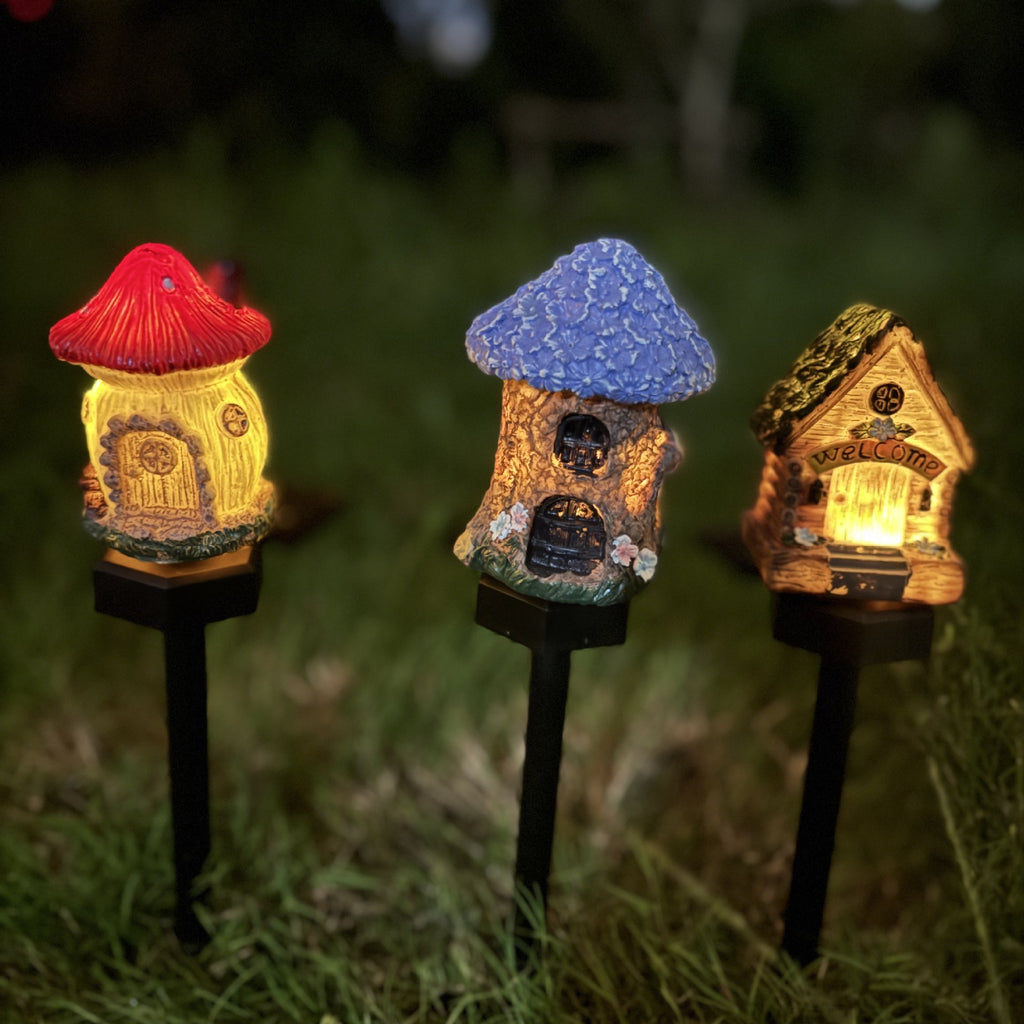 Luminous Storybook Fairy Houses – Solar-Powered Resin Garden Pathway Stakes (6 Styles)