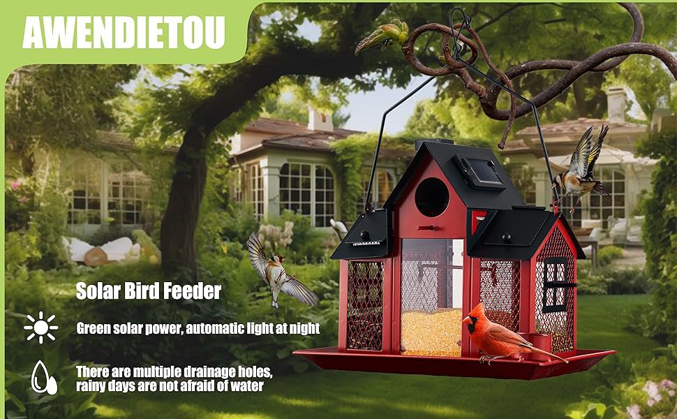 Luminous Solar Barn Bird Feeder – Heavy-Duty Metal Hanging Lantern & Wild Bird Station