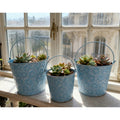 French Country Embossed Metal Planters – Vintage Floral Bucket Cachepots (Set of 3)