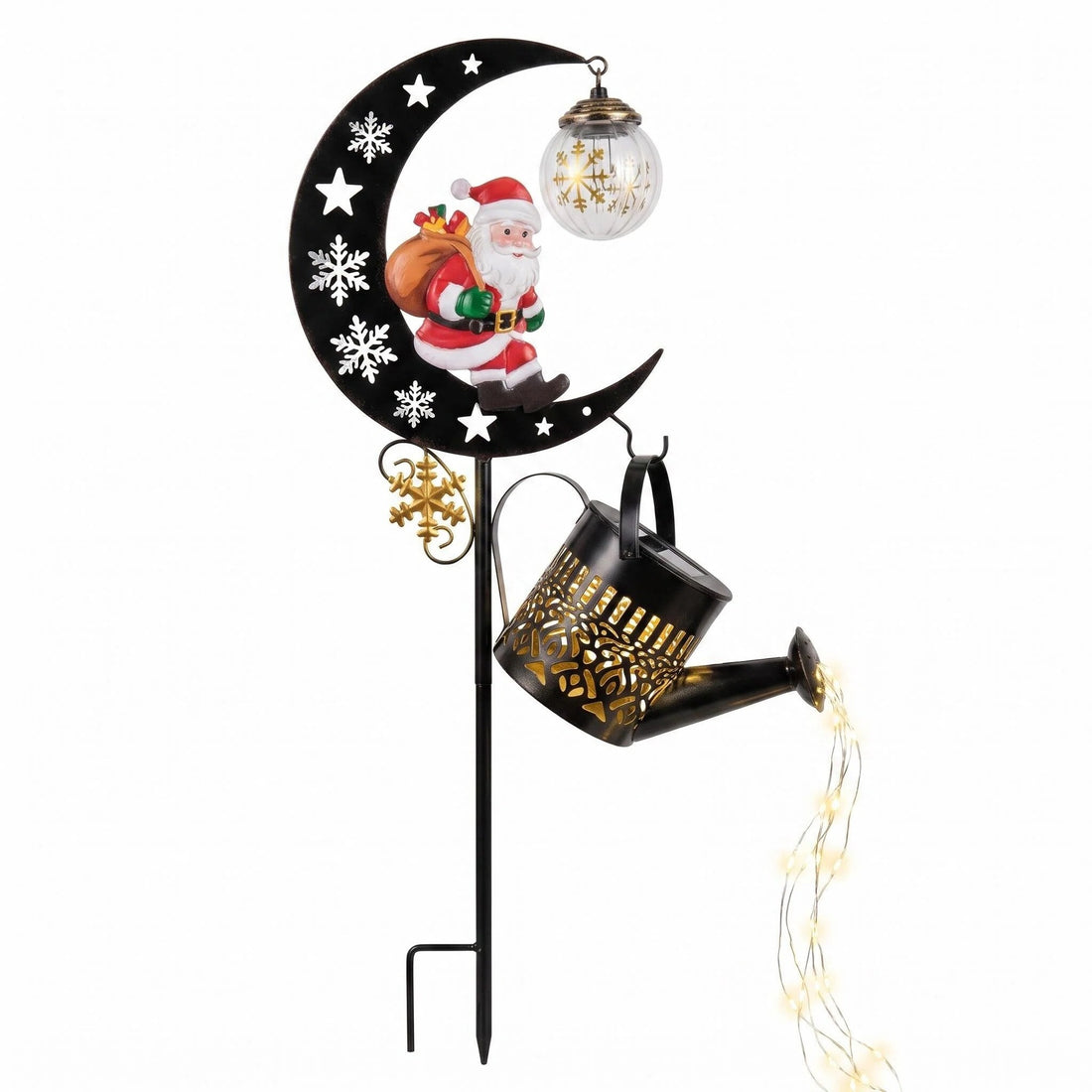 Luminous Winter Moon – Solar Metal Christmas Pathway Stake with Glowing Glass Orb (7 Styles)