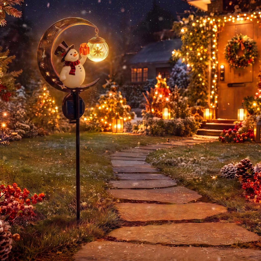 Luminous Winter Moon – Solar Metal Christmas Pathway Stake with Glowing Glass Orb (7 Styles)