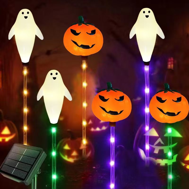 Halloween græskar og spøgelse LED havepæl lyskæde med solpanel