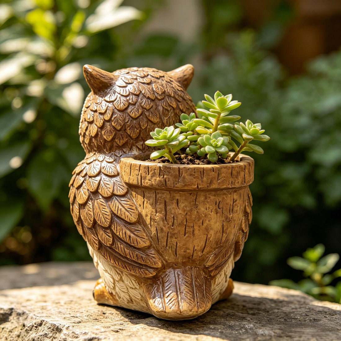 Lifelike Woodland Owl Planter – Hand-Painted Resin Succulent Pot & Garden Statue (3.9" Tall)