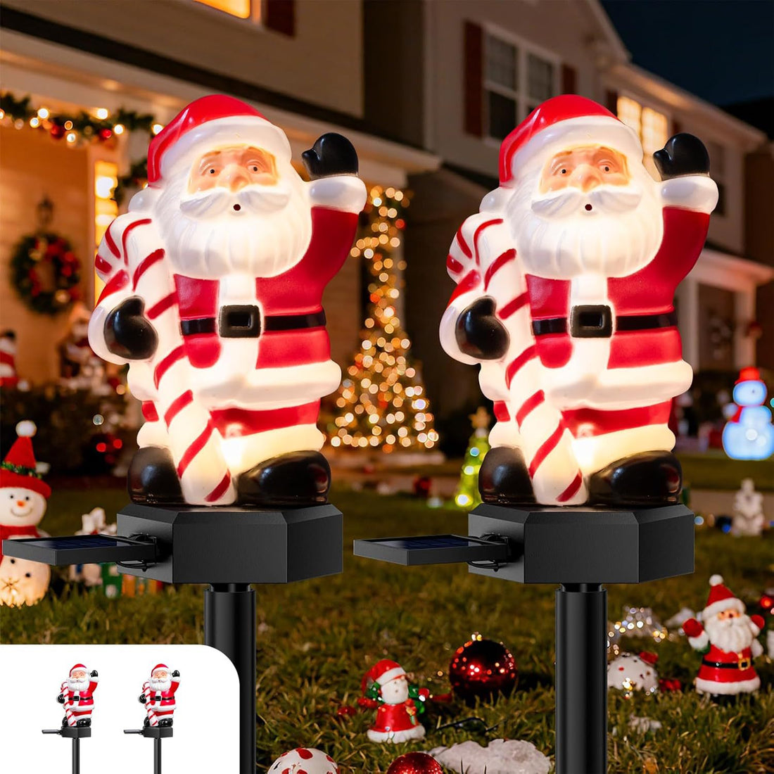Luminous Retro Christmas Friends – 3D Glowing Solar Pathway Stakes (Set of 2)