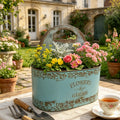 Vintage French Country Metal Planter Caddy with Handle (2 Colors)