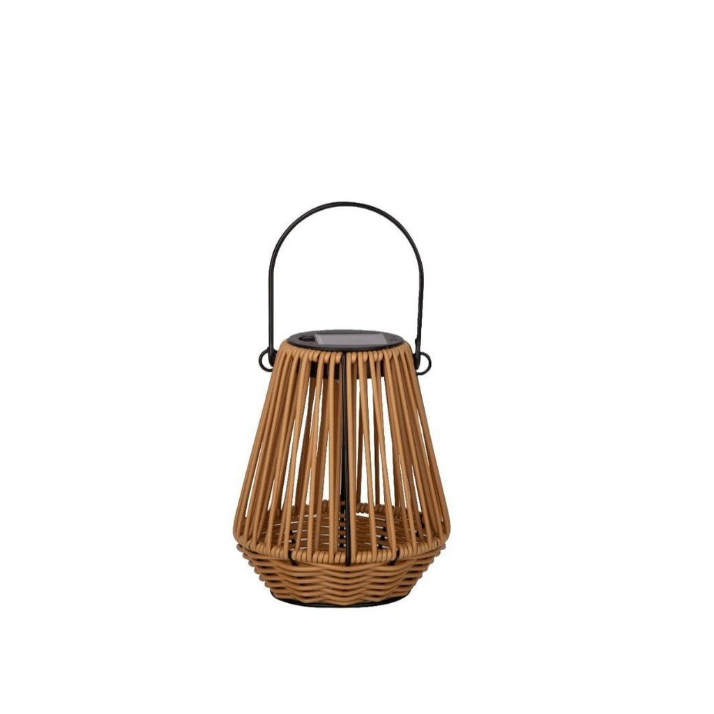 Solar Woven Rattan Lantern – Boho Outdoor Table & Hanging Light (9.4" Tall)