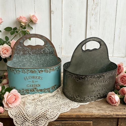 Vintage French Country Metal Planter Caddy with Handle (2 Colors)