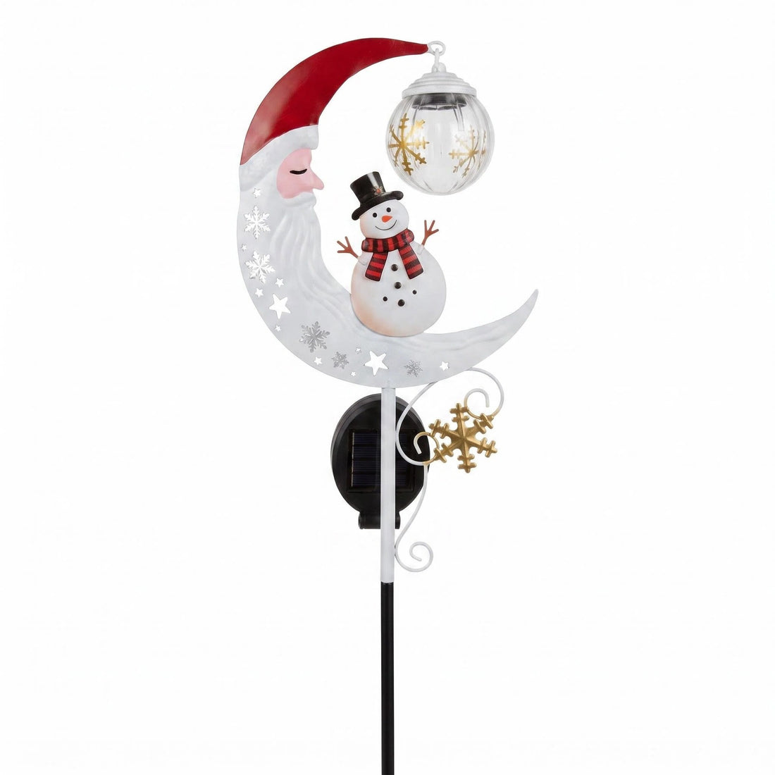 Luminous Winter Moon – Solar Metal Christmas Pathway Stake with Glowing Glass Orb (7 Styles)