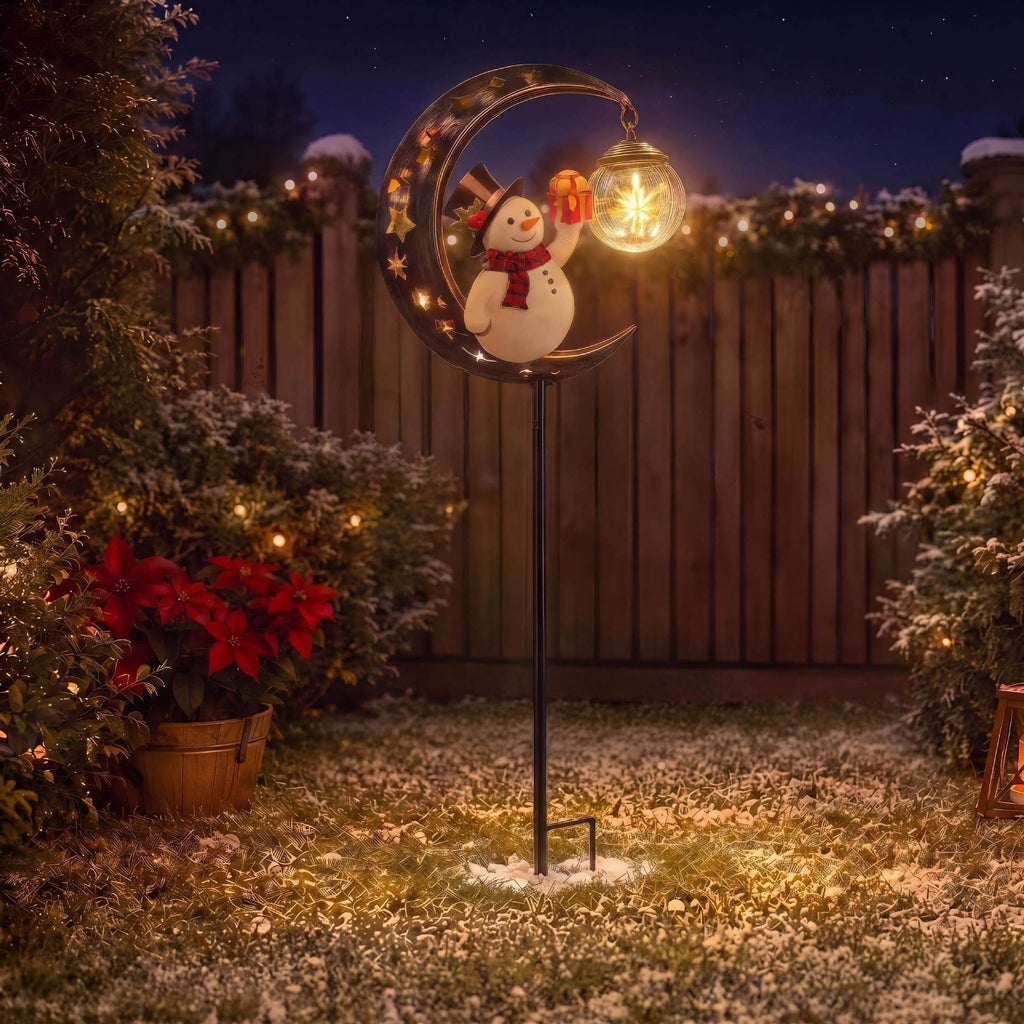 Luminous Winter Moon – Solar Metal Christmas Pathway Stake with Glowing Glass Orb (7 Styles)