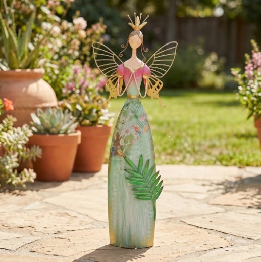 Artisan Metal Fairy Angel Garden Accents – Hand-Painted Vintage Yard Art Sculptures