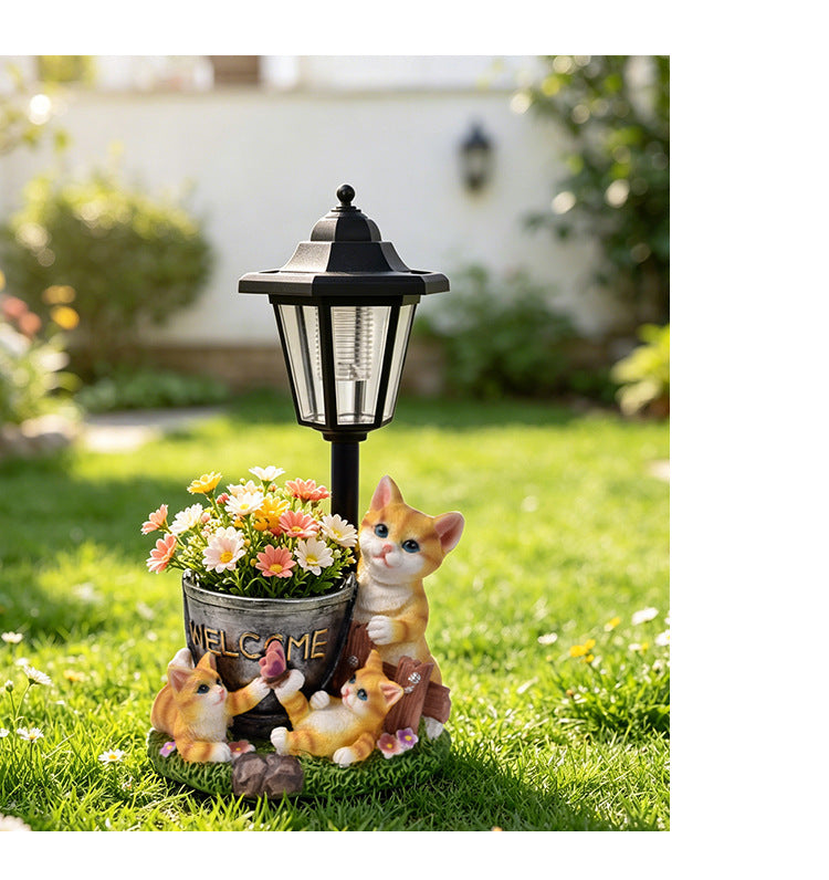 Luminous Solar Cat Garden Guardian – Hand-Painted Resin Planter Statue with Glowing Lantern (3 Styles)