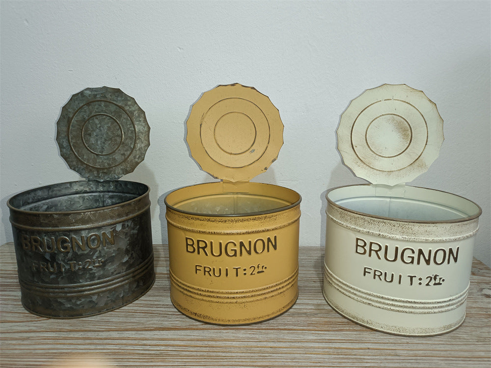 Vintage French Fruit Tin Can Planter Set (Set of 2) – Rustic Metal Garden Pots