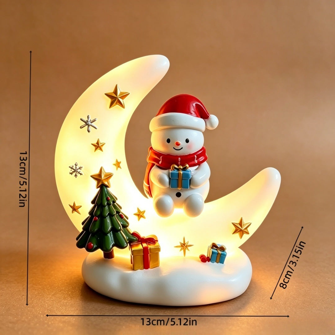 Lysende USB-månenatlampe med snemandfigur, der holder gaver