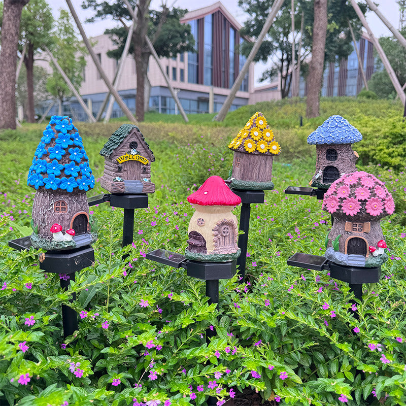 Luminous Storybook Fairy Houses – Solar-Powered Resin Garden Pathway Stakes (6 Styles)