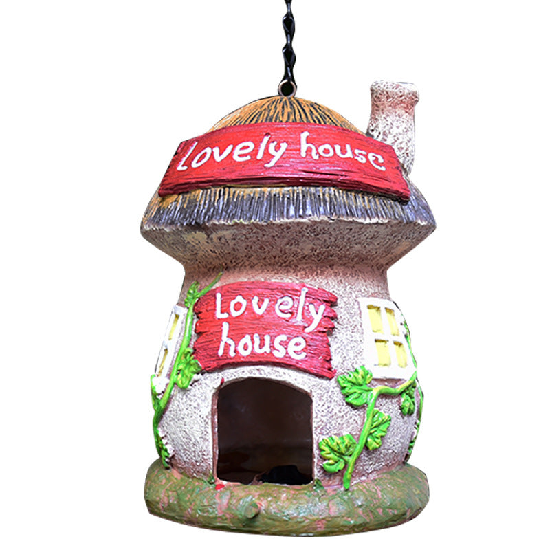 Solar Fairy Cottage Birdhouse – Hand-Painted Glowing Woodland Garden Lantern