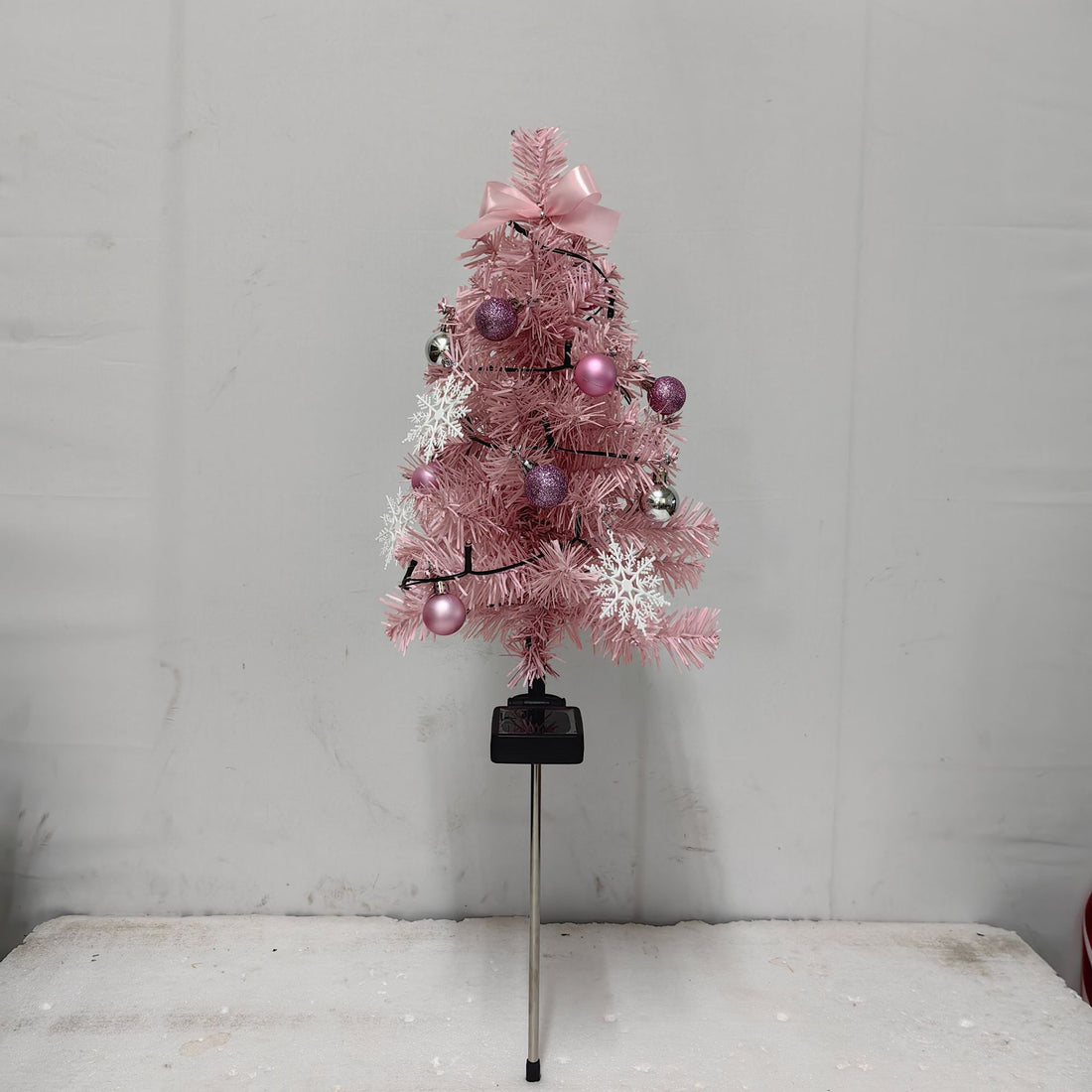Pre-Lit Pink Solar Christmas Tree Pathway Stakes – Coquette Holiday Yard Decor with Ornaments (Set of 2)