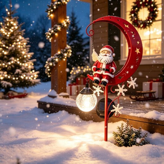 Luminous Winter Moon – Solar Metal Santa Pathway Stake with Glowing Glass Orb (33.5" Tall)