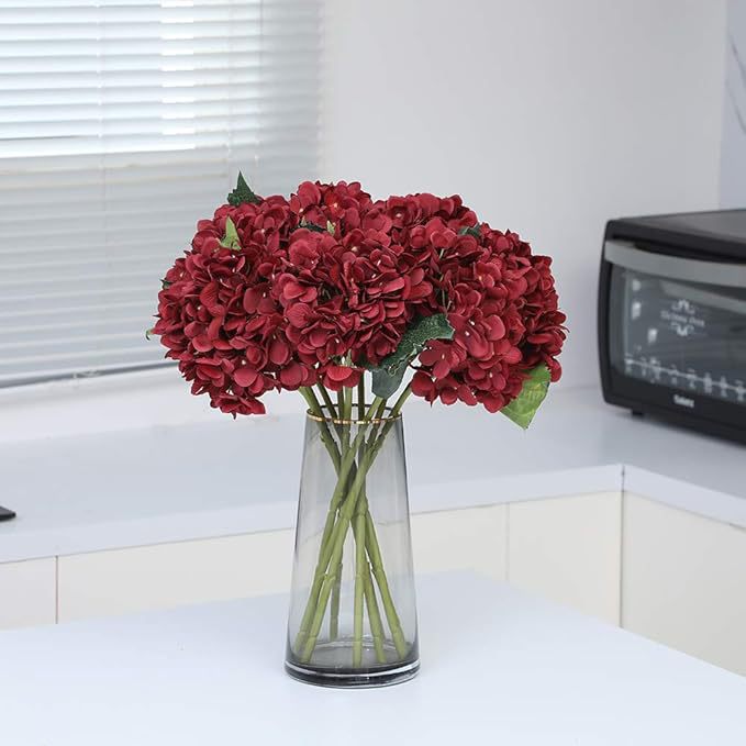 Lifelike Faux Hydrangea Stems – Romantic Artificial Silk Flowers (Set of 5 Large Blooms)