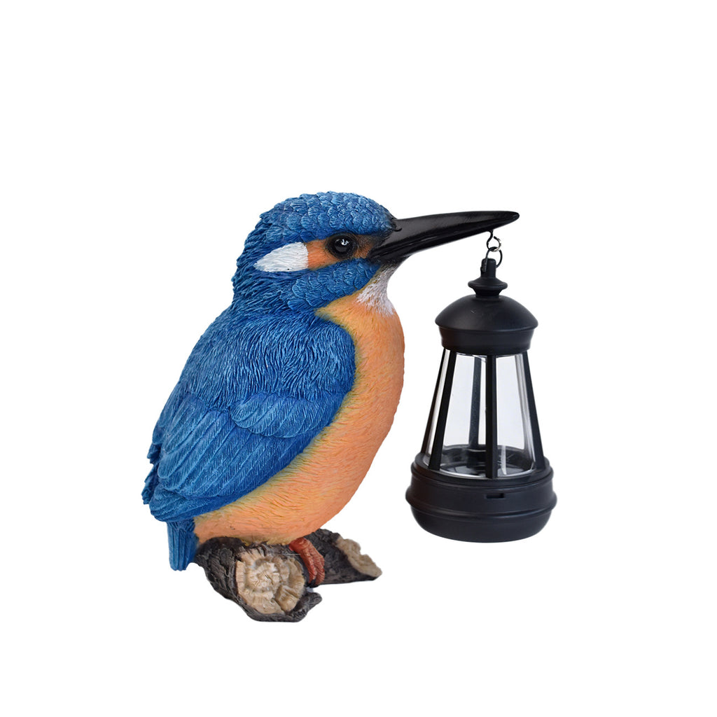 Luminous Kingfisher Solar Lantern Statue – Hand-Painted Resin Garden Bird Sculpture (7" Tall)