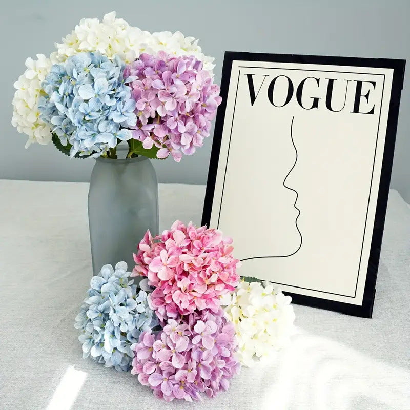 Lifelike Faux Hydrangea Stems – Romantic Artificial Silk Flowers (Set of 5 Large Blooms)
