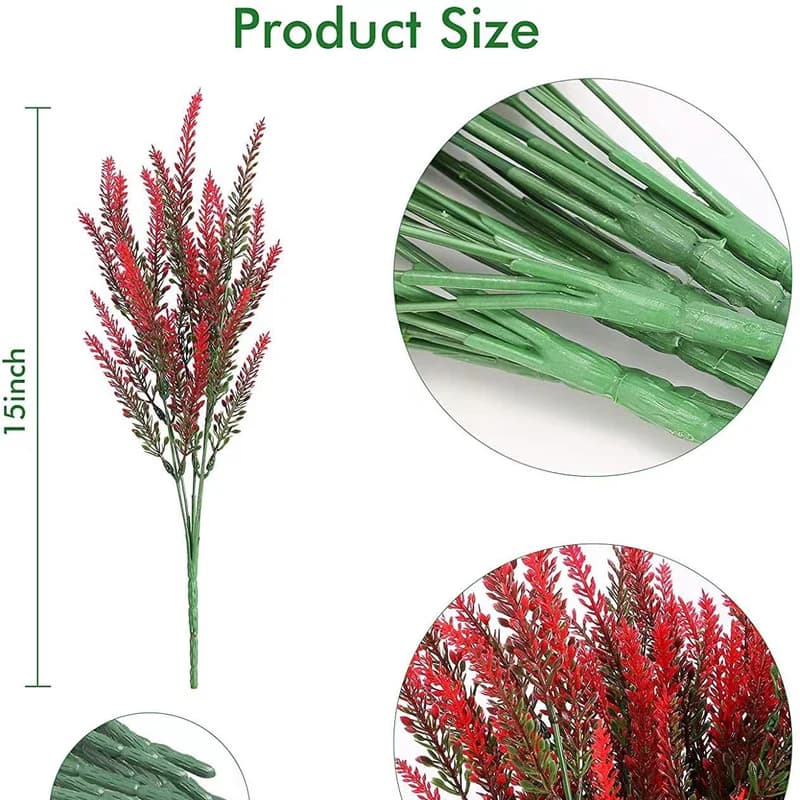 Artificial lavender flower bundle with red blooms on green stems, set size shown.