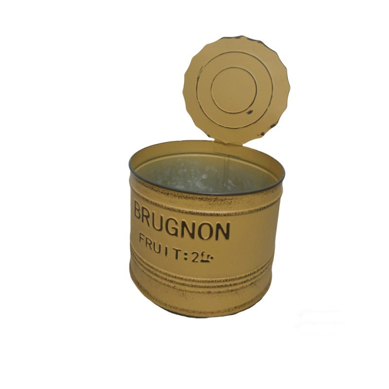 Vintage French Fruit Tin Can Planter Set (Set of 2) – Rustic Metal Garden Pots