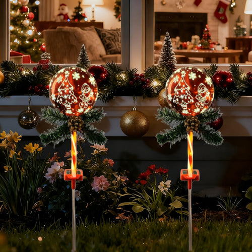 Luminous Holiday Greeting – Solar Candy Cane & "Merry Christmas" Sphere Stakes (Set of 2)