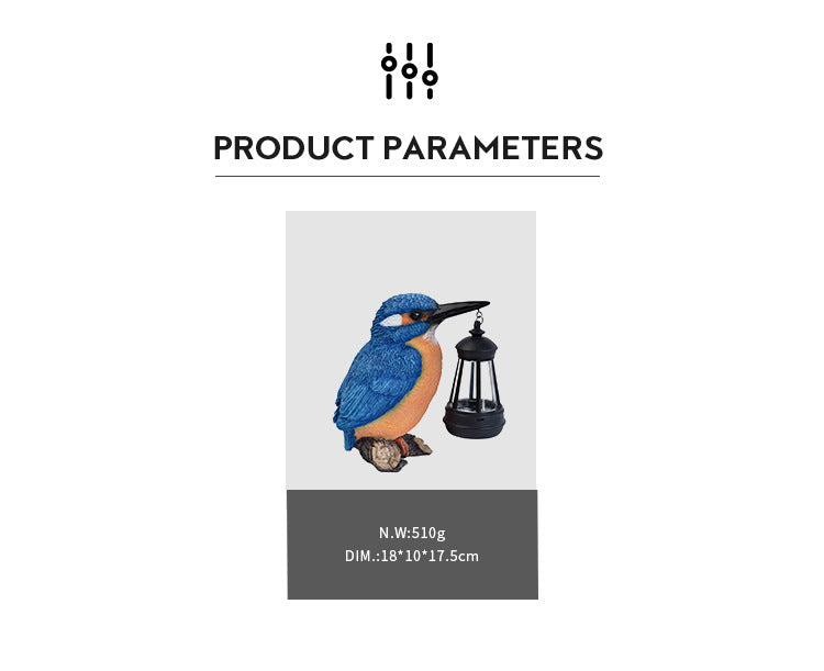 Luminous Kingfisher Solar Lantern Statue – Hand-Painted Resin Garden Bird Sculpture (7" Tall)
