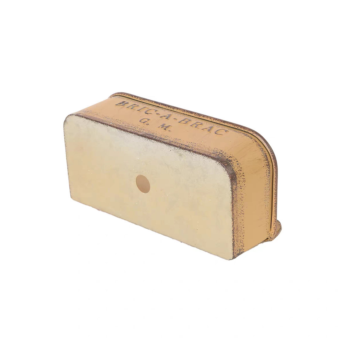 Beige metal wall planter box shape with small hanging hole.