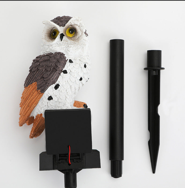 Hand-painted owl solar garden stake light with mounting piece and stake, white owl