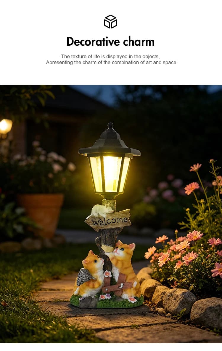 Luminous Solar Cat Garden Guardian – Hand-Painted Resin Planter Statue with Glowing Lantern (3 Styles)