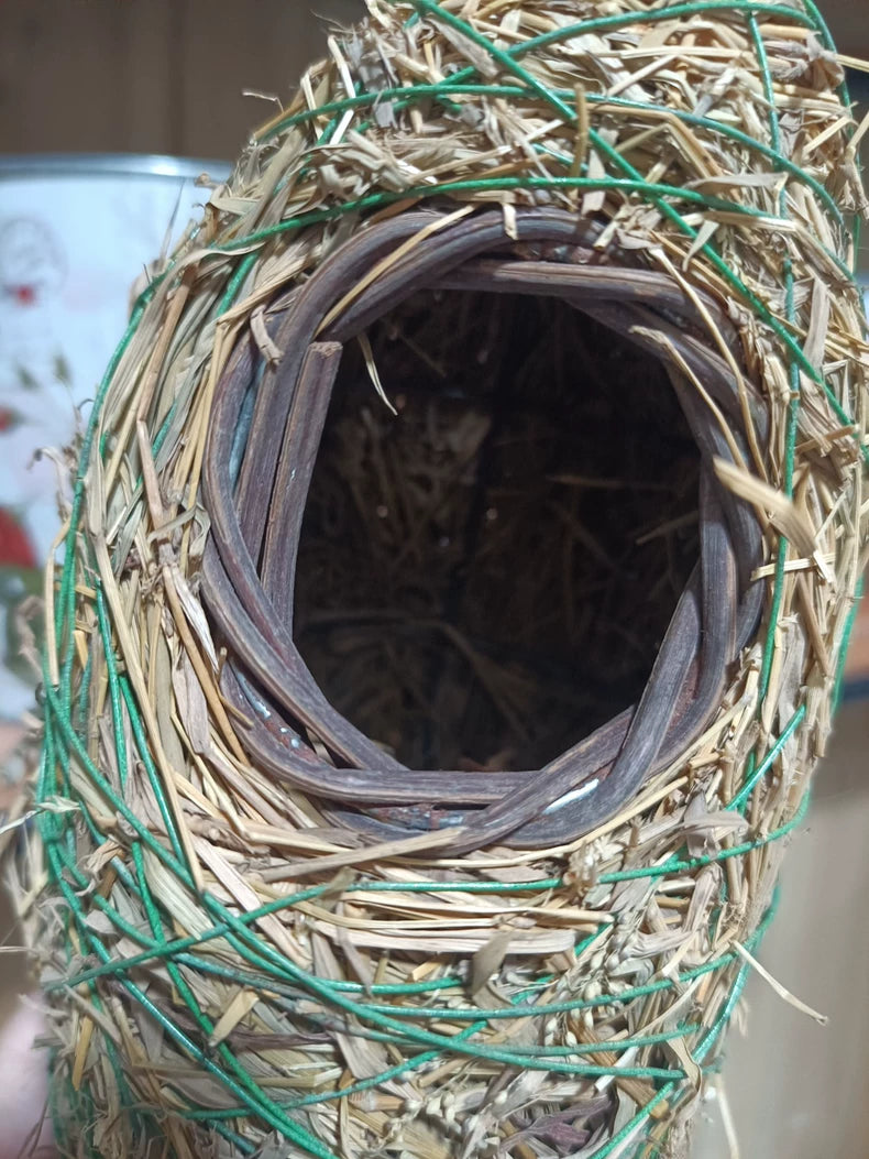 Rustic Farmhouse Straw Bird Nest Hanging Decor, Handmade Woven Nursery & Garden Wall Accent