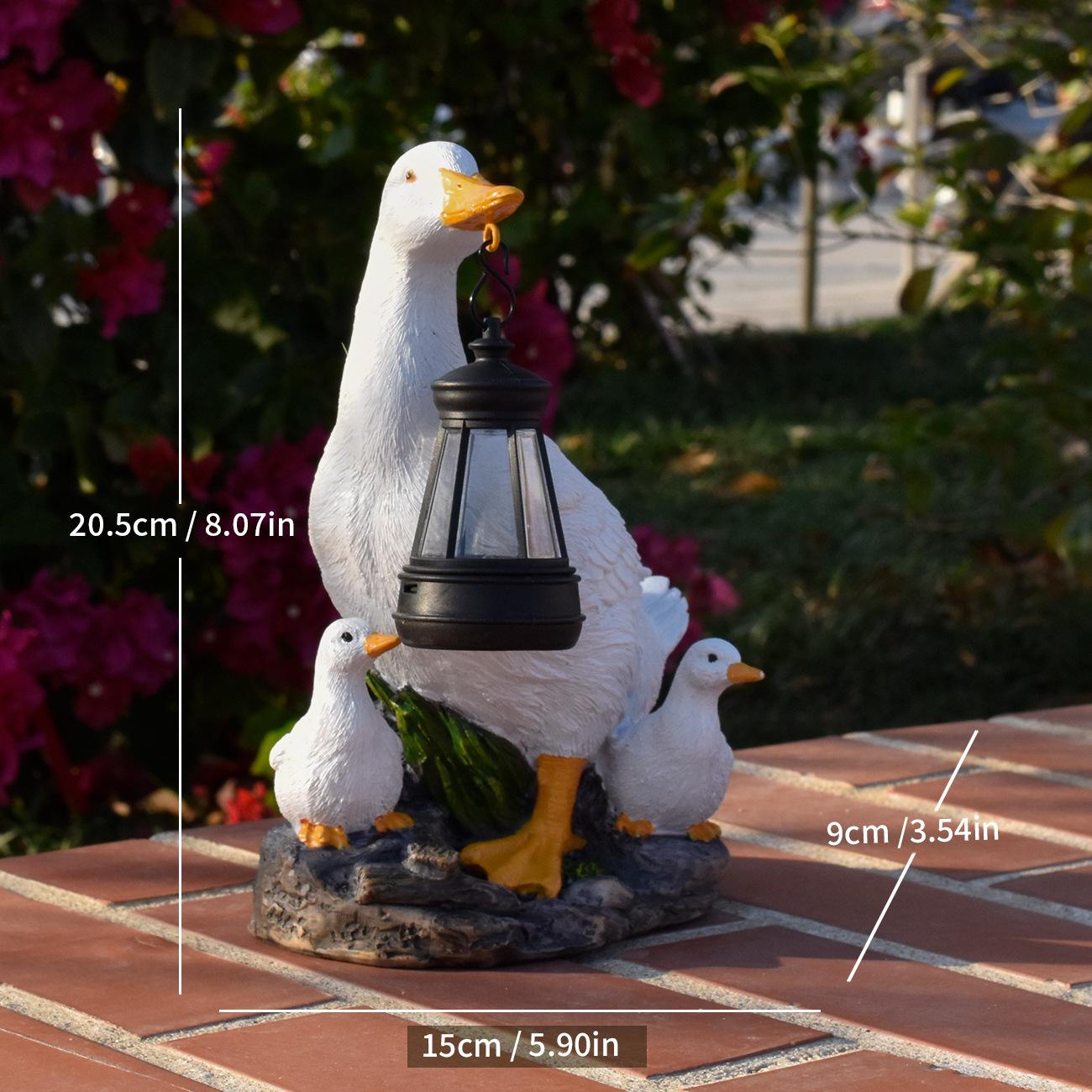 Storybook Waterfowl Solar Lantern Statue – Hand-Painted Resin Garden Sculpture - The Curated Shop