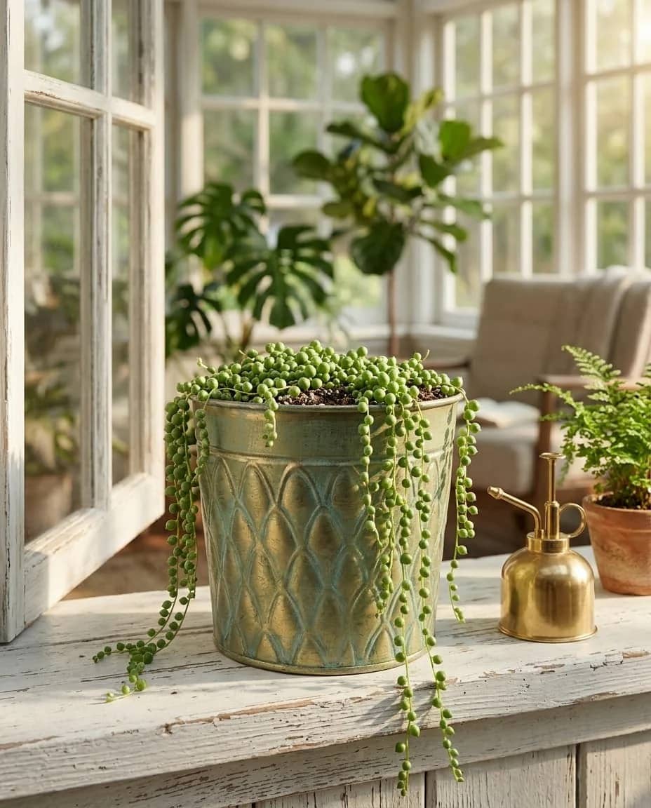 Vintage Verdigris Metal Planter – Embossed Scalloped Iron Cachepot & Desk Organizer (5.9" Diameter) 3