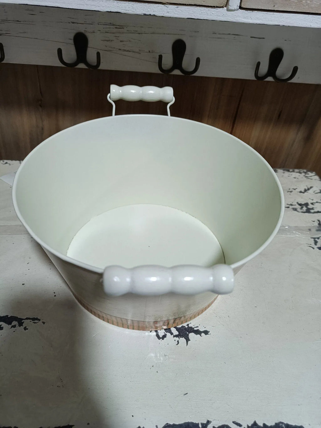Vintage Floral Metal Planter with Handles | French Country Flower Bucket