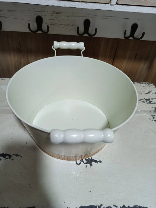 Vintage Floral Metal Planter with Handles | French Country Flower Bucket
