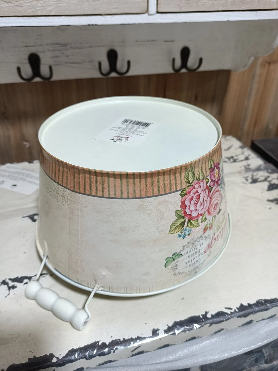 Vintage Floral Metal Planter with Handles | French Country Flower Bucket