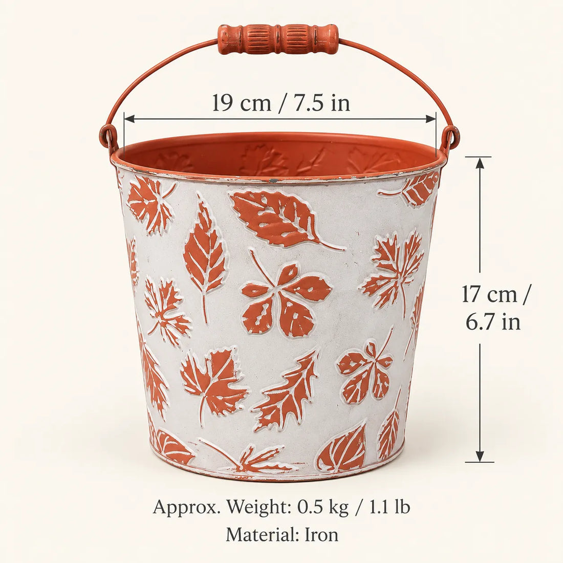 Vintage-Style Embossed Woodland Leaf Cachepot | Rustic Metal Bucket