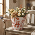 Vintage-Style Embossed Woodland Leaf Cachepot | Rustic Metal Bucket